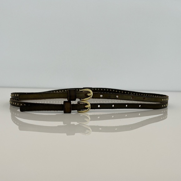 KHAKI STUDDED LEATHER DOUBLE BUCKLE BELT main image 6